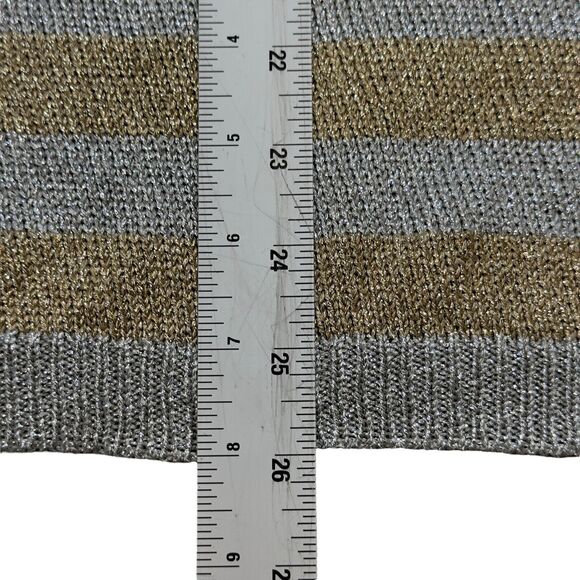 Perry Ellis Sweater Woman Small Gray Brown Stripe Crew Neck Long Sleeve Pullover - Picture 7 of 8